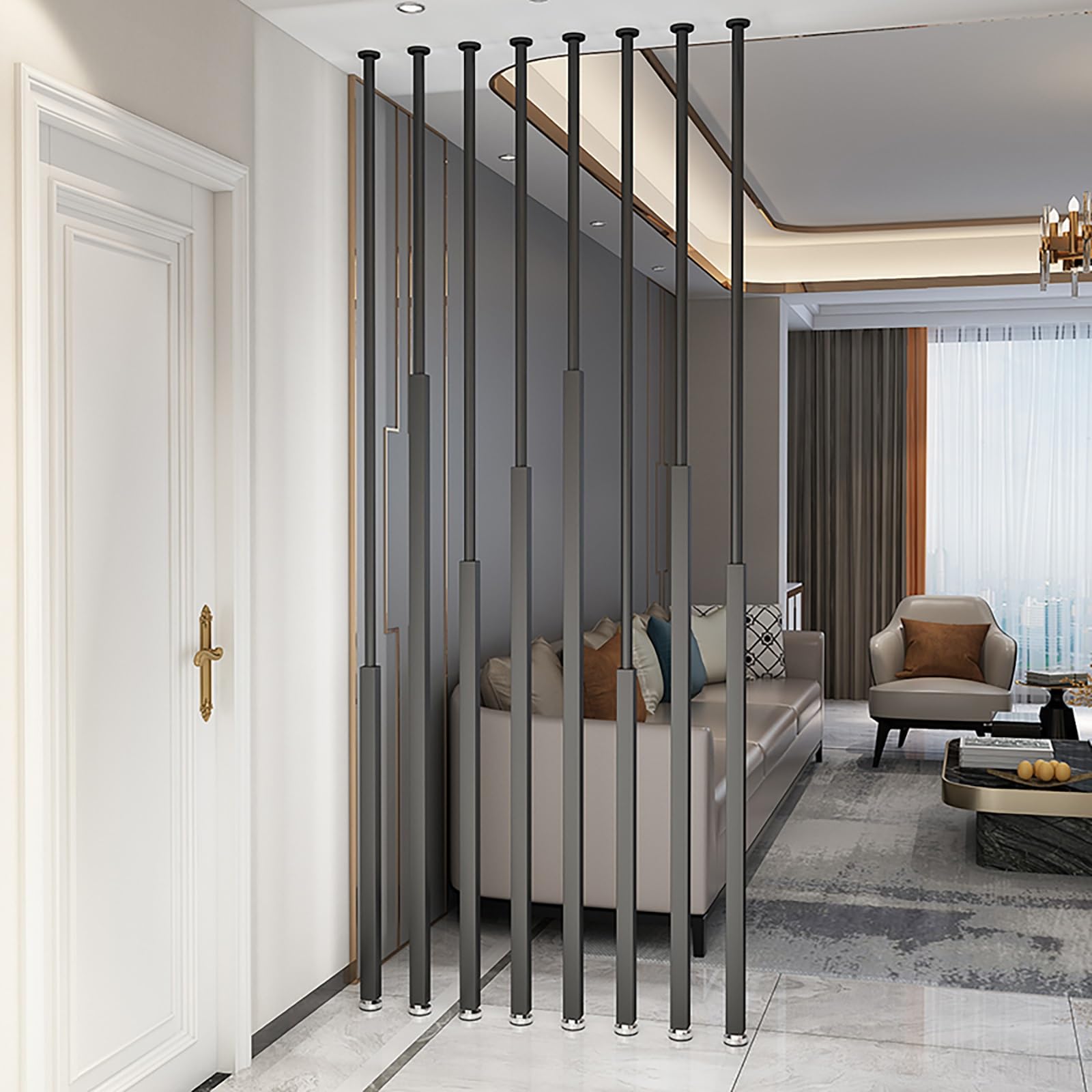 80-220 CM Wall Partition Slats, Iron Room Divider Floor to Ceiling Privacy Screens Columnar, Simple Room Dividers Column Post for Entrance Restaurant Hollow Washroom(B - Black,210cm/82.7in)
