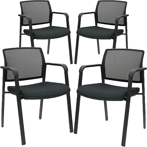 CLATINA Silla de escritorio apilable sin ruedas, silla de sala de espera con respaldo de malla con brazo tapizado de tela y soporte lumbar