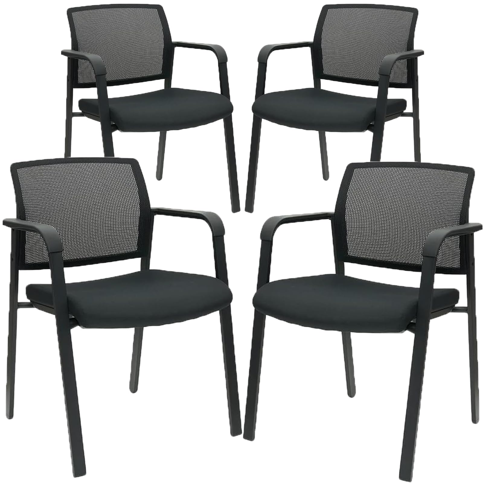 CLATINA Guest Reception Stacking No Wheels Desk Chair, Mesh Back Waiting Room Chairs with Arm Upholstered Fabric Seat and Ergonomic Lumbar Support for
