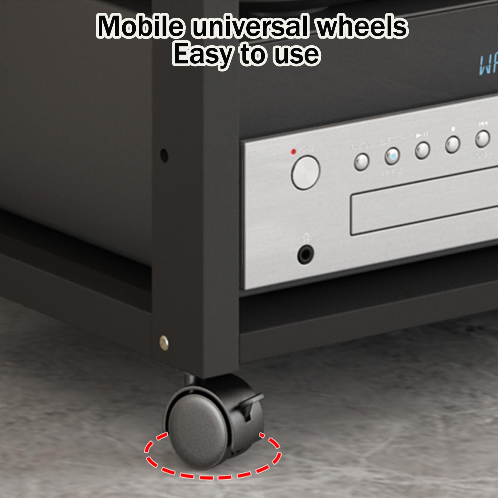 Mobile portaoggetti AV a 4/5 Ripiani, Mobile per CD/Videogiochi, scaffale Porta Dvd Nero Mobile con Ruote, Adatto per l'intrattenimento in casa, Ufficio e Soggiorno (50x40x131 cm / 19,6x15,7