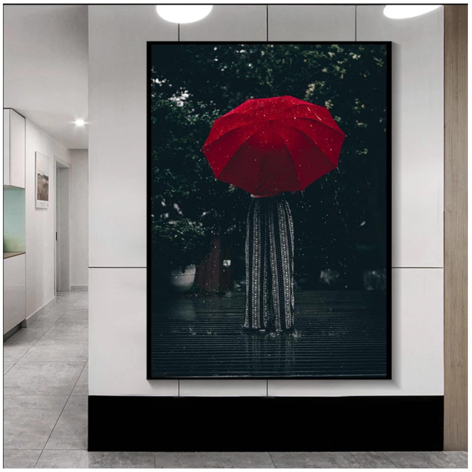 Amazon｜キャンバス壁アート画像雨の日の風景プリント赤い傘の風景を