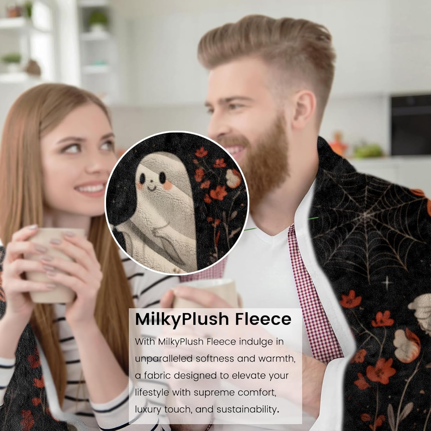 Cute Ghost Under The Moon Blanket Gifts for Kids Adult Girls,Spooky Flannel Throw Blankets,Soft Comfy Lightweight for Home Halloween Couch Bed Sofa Decor,Whimsical Lovers 60x50in - Image 4