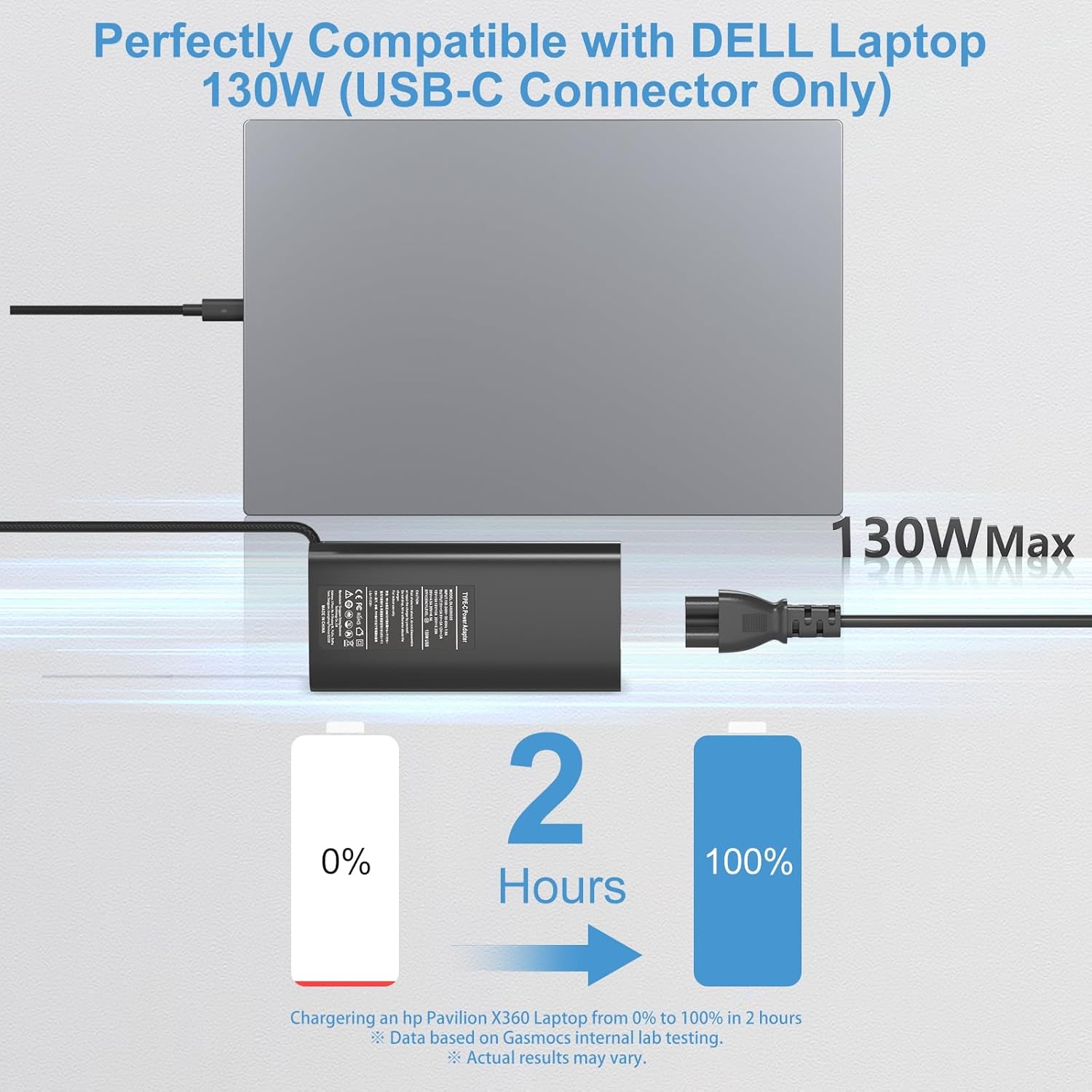 130W USB C Charger Compatible with Dell Inspiron 16 2 in 1 7640 7630 7620 Laptop