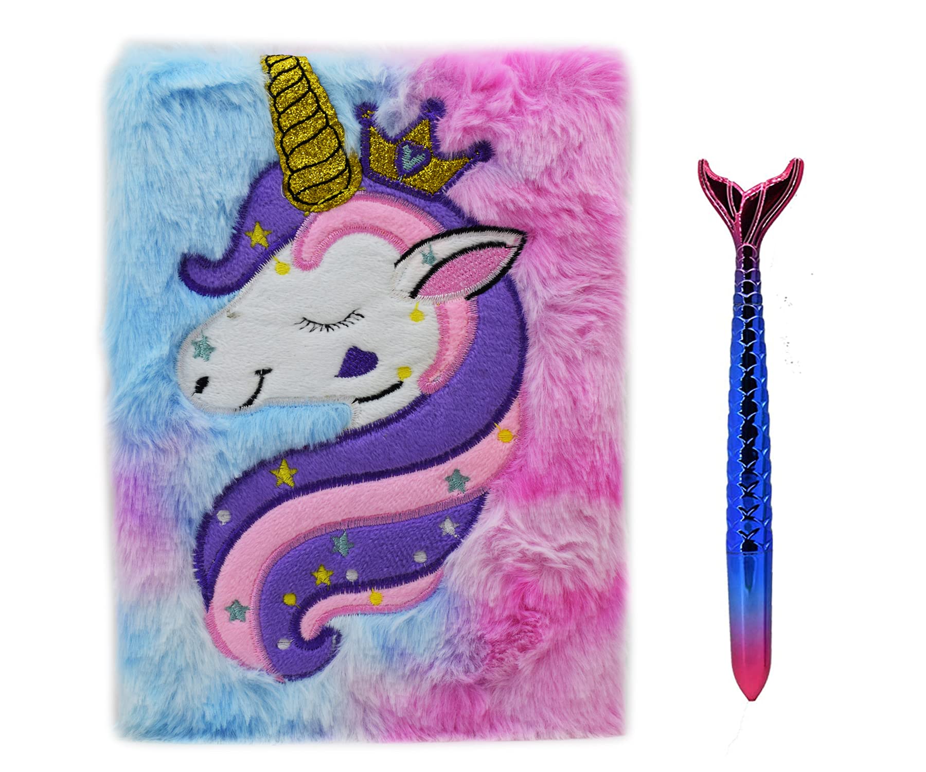 Asera 1 Pc Stylish Unicorn Fur Diary (Size 21 * 15 Cm) And A Mermaid Gel Pen For Girls For Birthday Return Gifts, 80 Pages
