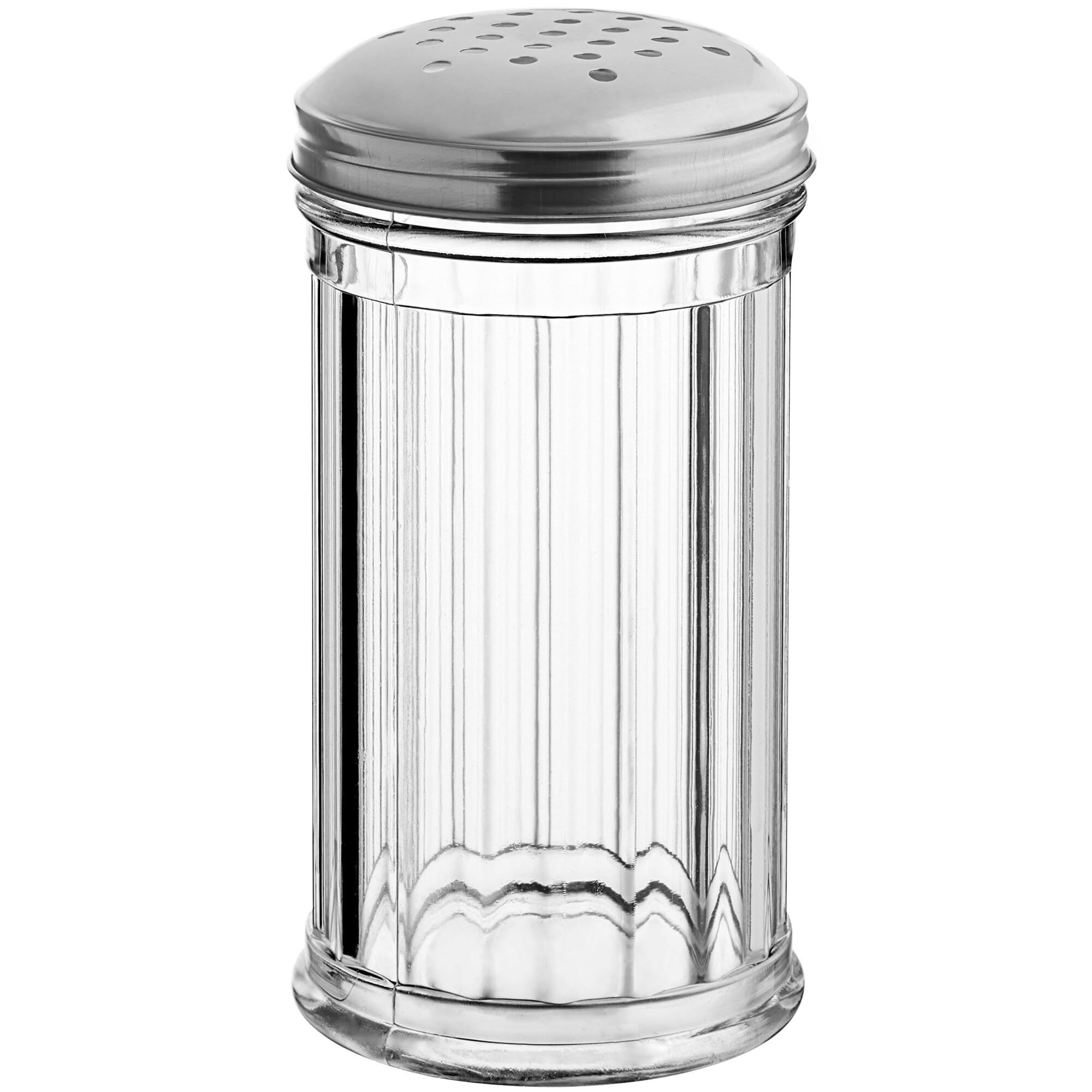 Juego de 36 cocteleras de plástico para queso parmesano de 12 onzas, con tapa de acero inoxidable con agujeros medianos, dispensador de azúcar y especias de plástico transparente (360 ml)