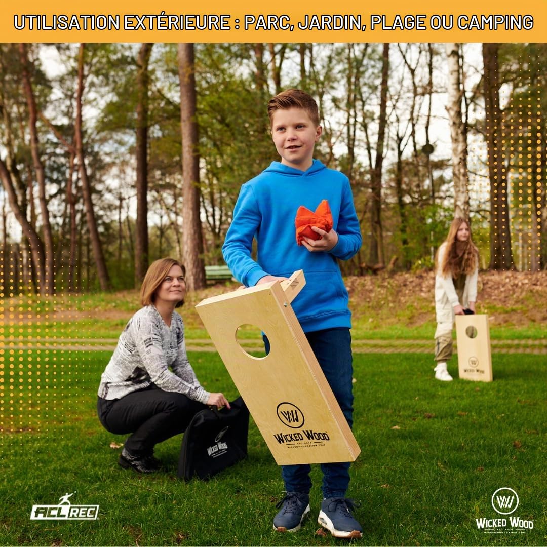 Cornhole Set Mini - Wicked Wood - 60x30cm - Comprend des Pochettes et Un étui de Transport