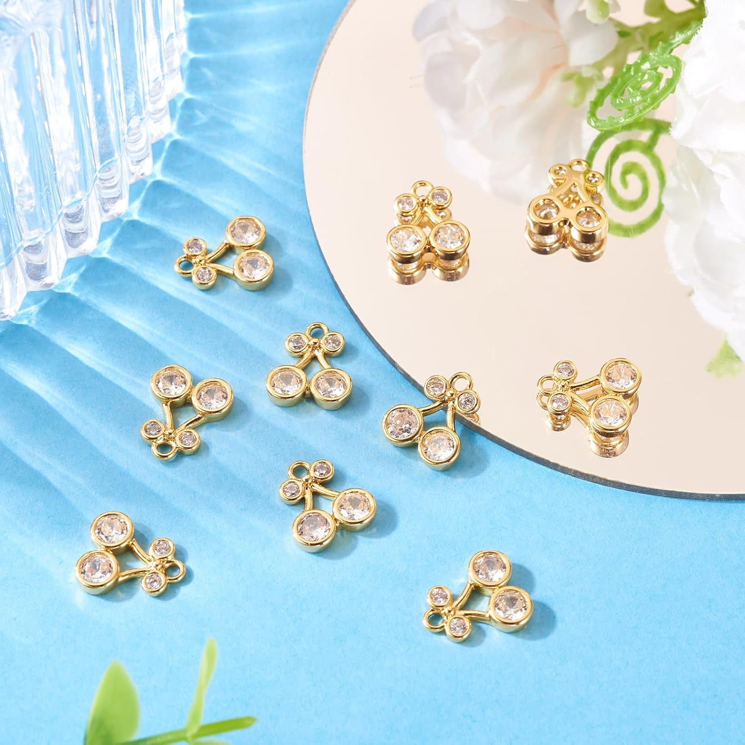 Craftdady 10pcs Cherry Cubic Zirconia Charms 18K Gold Plated Fruit CZ Stone Necklace Pendants Cute Cherry Clear Crystal Dangle Earring Charms 13x11 mm for DIY Bracelet Jewelry Making - Image 5