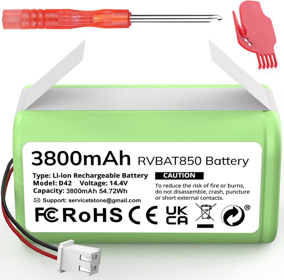 3800mAh RVBAT850 Battery, Battery Replacement for Shark Vacuum, Suitable for Rvbat850 Shark Ion-battery R75, RV761, RV850C, RV1000S, RV1100VL, RV101AE, UR1000SR, RV700_N, RV720_N(2-Prong Connector)