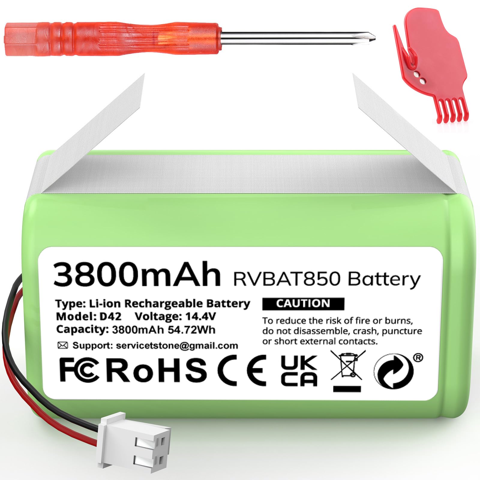 3800mAh RVBAT850 Battery, Battery Replacement for Shark Vacuum, Suitable for Rvbat850 Shark Ion-battery R75, RV761, RV850C, RV1000S, RV1100VL, RV101AE, UR1000SR, RV700_N, RV720_N(2-Prong Connector)