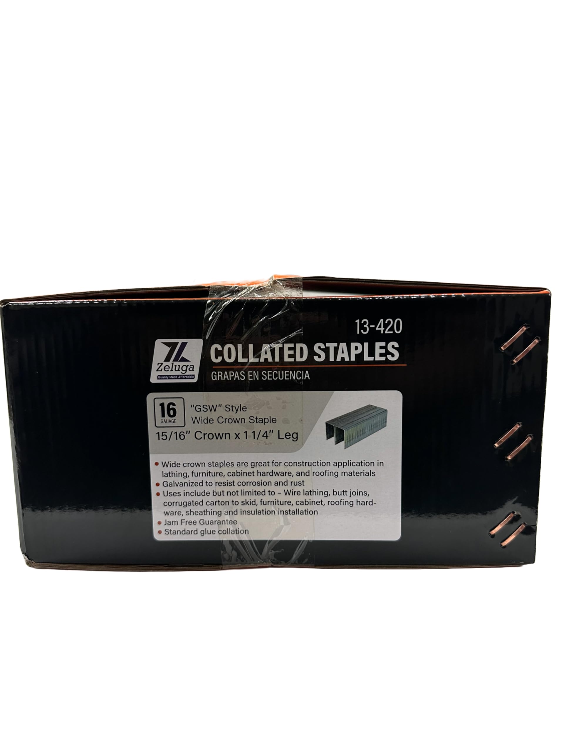 Zeluga 13-420 1-1/4 pulgadas x 15/16 pulgadas. Grapas de corona ancha galvanizadas de calibre 16 estilo GWS 10,000/caja