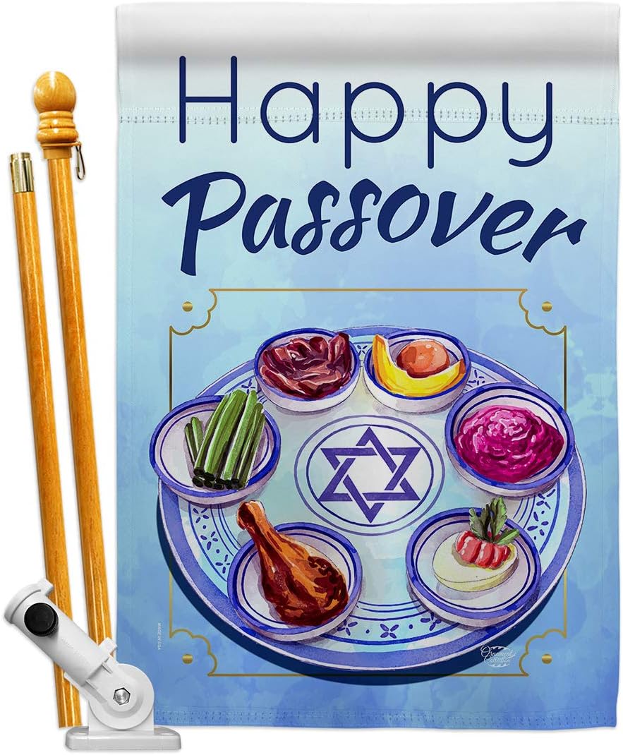 Happy Passover House Flag Religious Wine Celebration Festival Holiday Jewish Hanukkah David Small Decorative Gift Yard Banner Double-Sided Made In USA 28 X 40