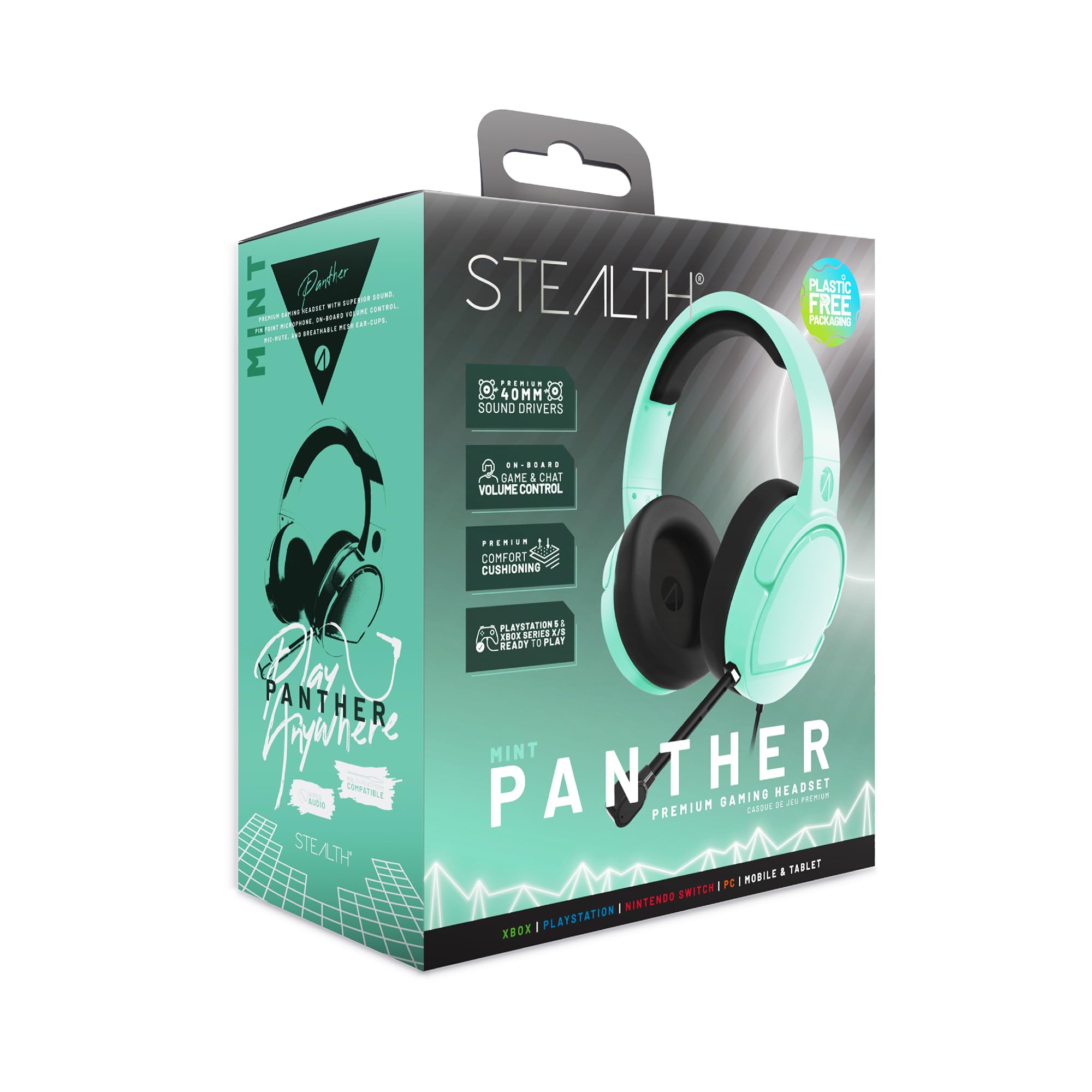 STEALTH PANTHER Mint - Over Ear Gaming Headset Compatible with Consoles and PC with Flexible Mic, 3.5mm Jack, 1.5m Cable, Lightweight, Comfortable and Durable