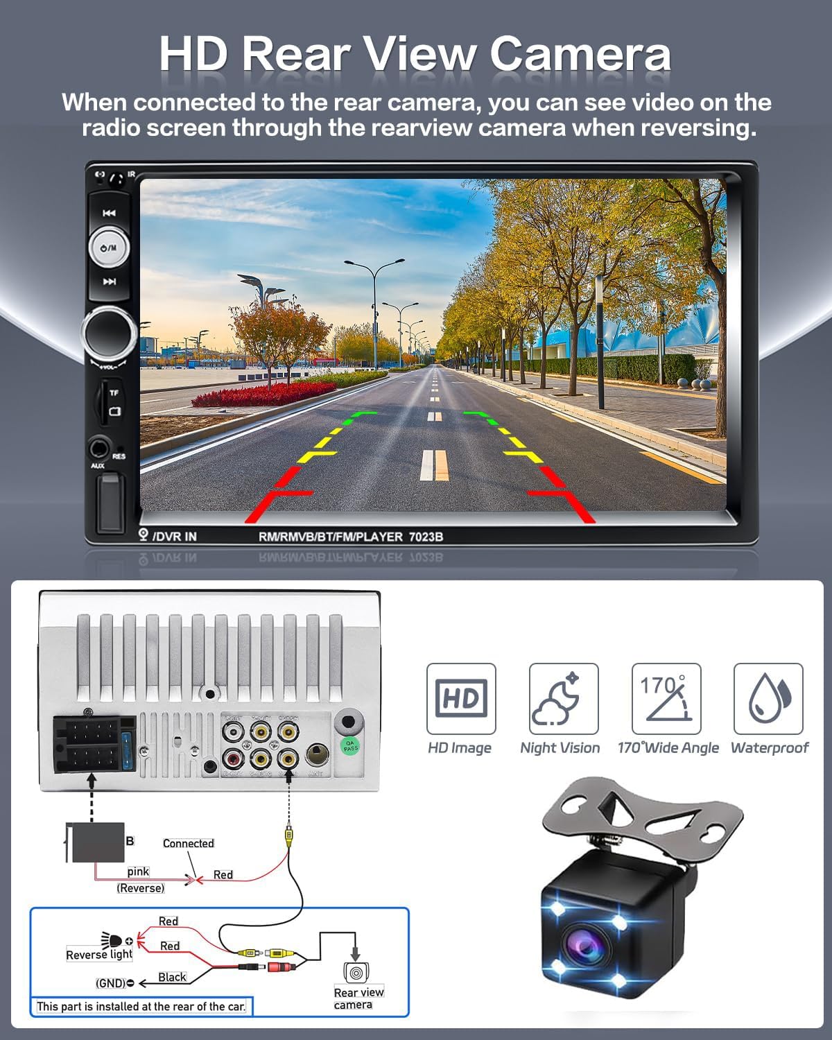 Autoradio 2 DIN Con Schermo Touch 7 Pollici, Bluetooth, Mirror Link, FM, Retrocamera, Comandi Al Volante, USB E AUX