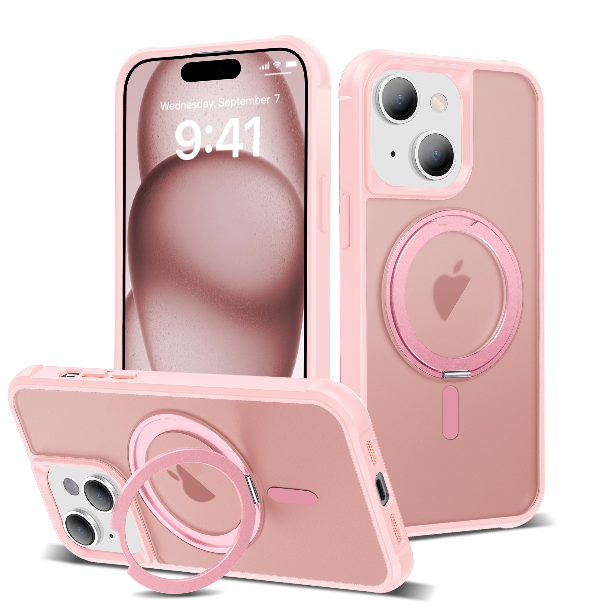 Compatible with iPhone 15 Case with Stand 6.1",Pink