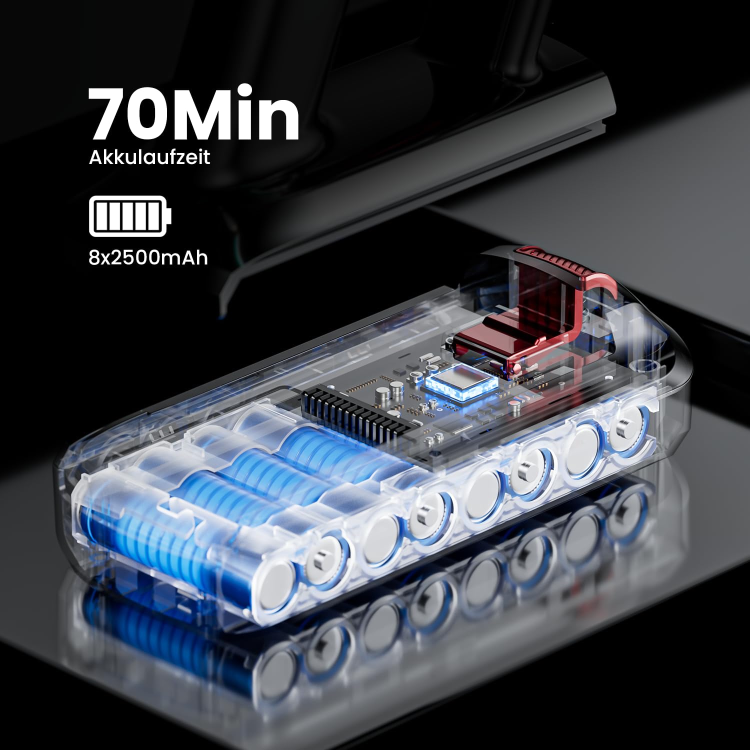 Akku Staubsauger Kabellos 600W/50000Pa/70Min, 1,8L Akkustaubsauger mit Hurrikanmodus, Anti-Tangle-Bürste, Selbststehend, OLED Display, Wandladestation, für Teppiche Tierhaare Hartböden Auto