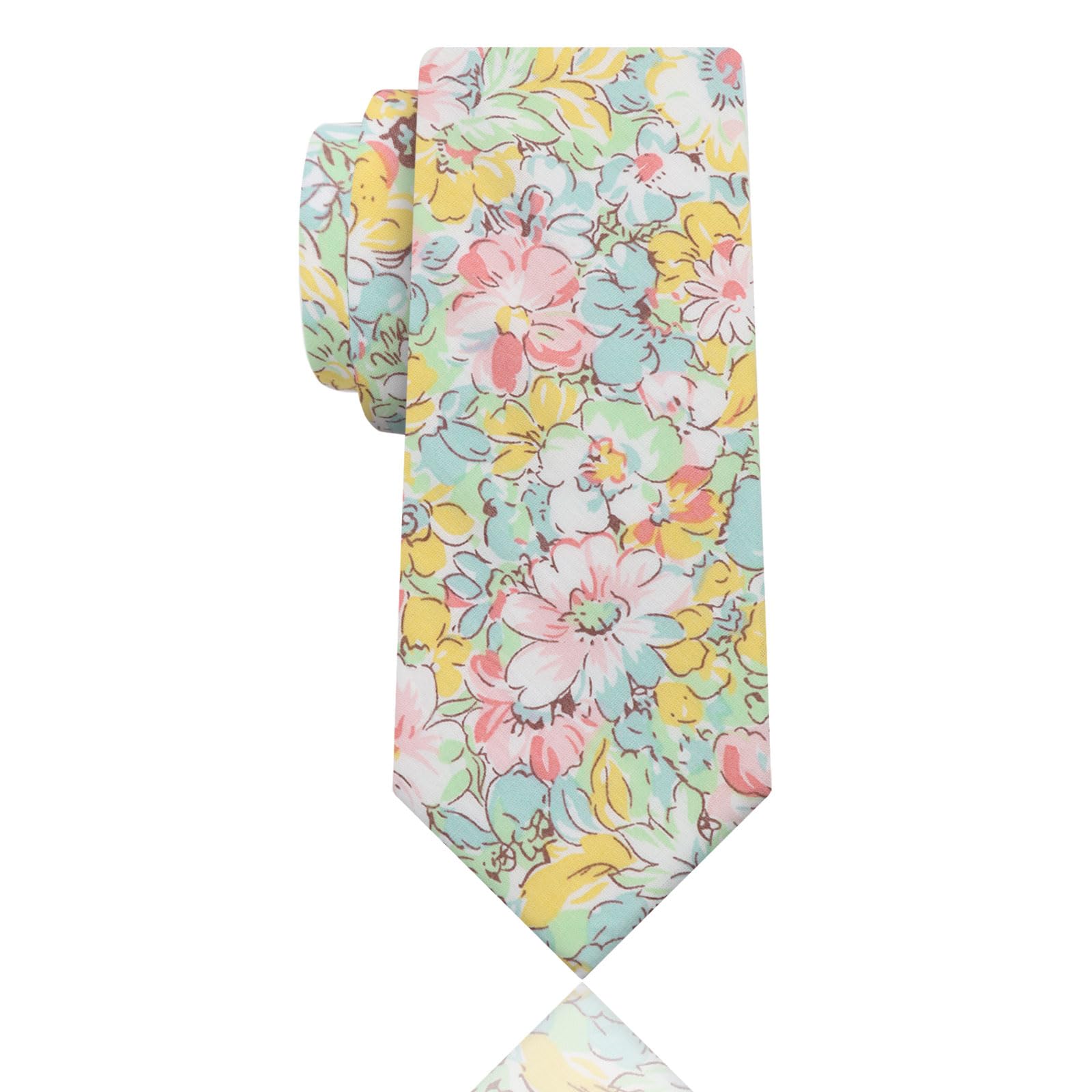 Luckyvestir Mens Ties, Sage/Dusty Blue/Pink Floral Ties for Men, 2.76" Cotton Flower Necktie for Wedding/Groomsmen/Party