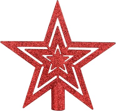VEYLIN Christmas Tree Topper,20CM Gold Glittered Star Christmas Tree Topper Star Tree Topper for Christmas Tree OrnamentRed