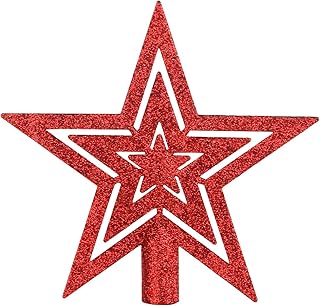SULOLI Glitter Star Christmas Tree Topper Decoration Shatterproof Star Treetop for Christmas Tree Ornament(RED)