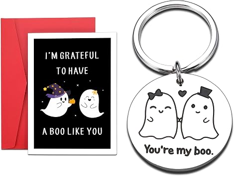 Fleure Esme Halloween Gifts for Women Adult Halloween Boo Basket Stuffers for Women Men Boo Keychain for Couple Spooky Basket Stuffers for Husband Wife