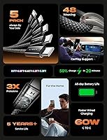 Vista 15 de LISEN Cable USB C, paquete de 5 [3.3/3.3/6.6/6.6/10 pies] USBC a USBC cable de carga para iPhone 16e 15 Pro Max, cable de 60 W (3.1 A) C a C