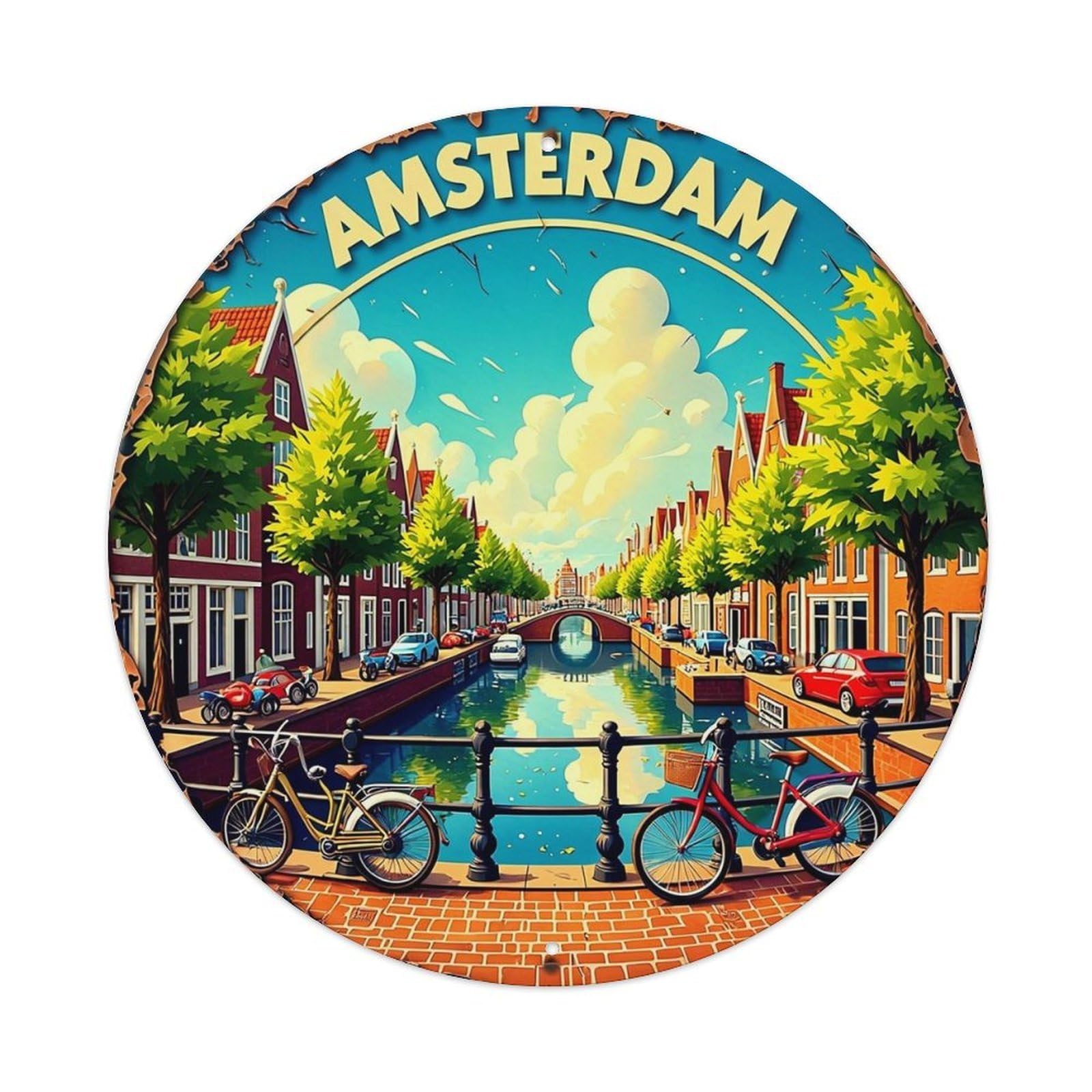 Amsterdam Canal Scene Art Print Metal Tin Sign Plaque