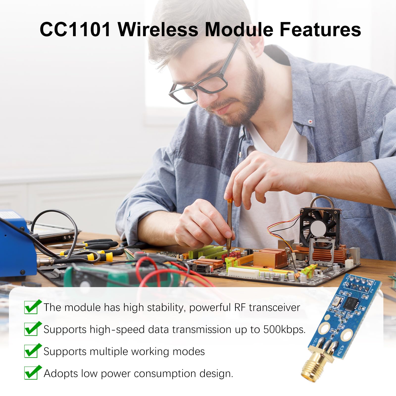 CC1101 radio Modulo AYWHP 2PCS 433MHz modulo wireless CC1101 con connettore antenna SMA 1.9-3.6V DC compatibile con Arduino