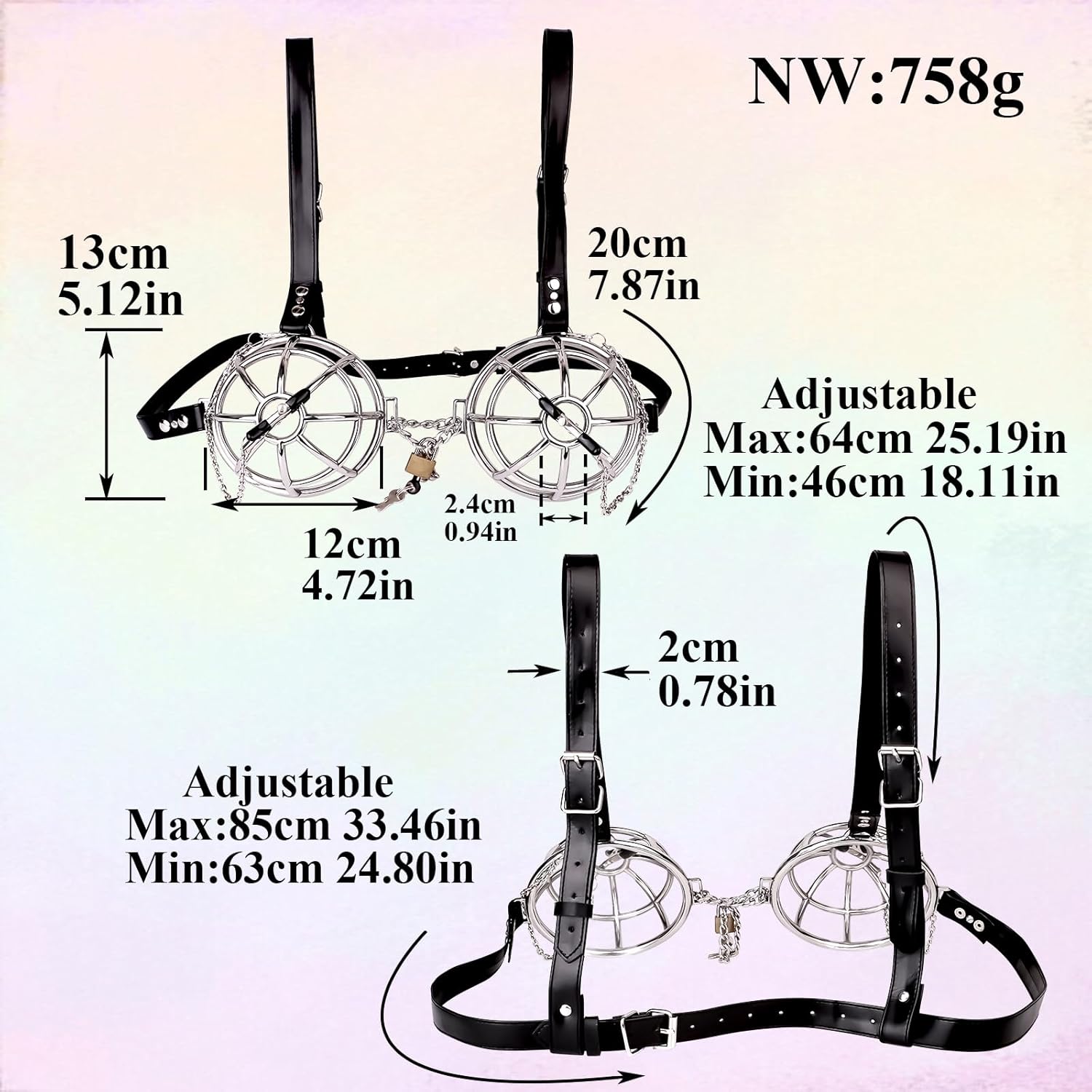 BDSM Breast Sex Restraints Nipple Torture Bondage Kit with Nipple Clamps, BDSM Restraints Bondage Gear & Accessories with Lock, Adjustable Couple Sex Toys for Women Couples