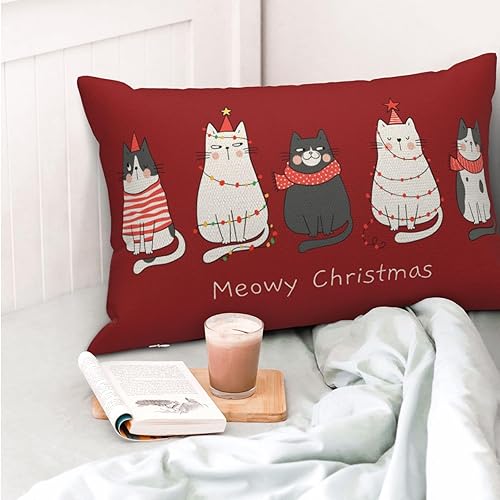 Miniatura 2 de Juego de 2 fundas de almohada de Navidad de 12 x 20 pulgadas, lindas fundas decorativas de invierno de lino, color rojo, fundas de almohada de