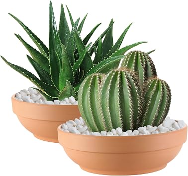 Terra Cotta Flowerpot with Drain Hole 2 Pack Large Round Clay Flowerpot 8.65" Clay Ceramic Pottery Planter Cactus Flower Pots