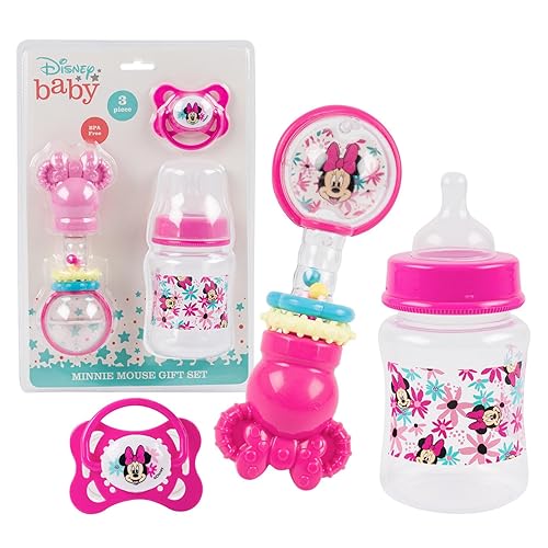 Miniatura 1 de Disney FD51135 - Juego de regalo para bebé niña Minnie Mouse de 5 onzas, sonajero y chupete