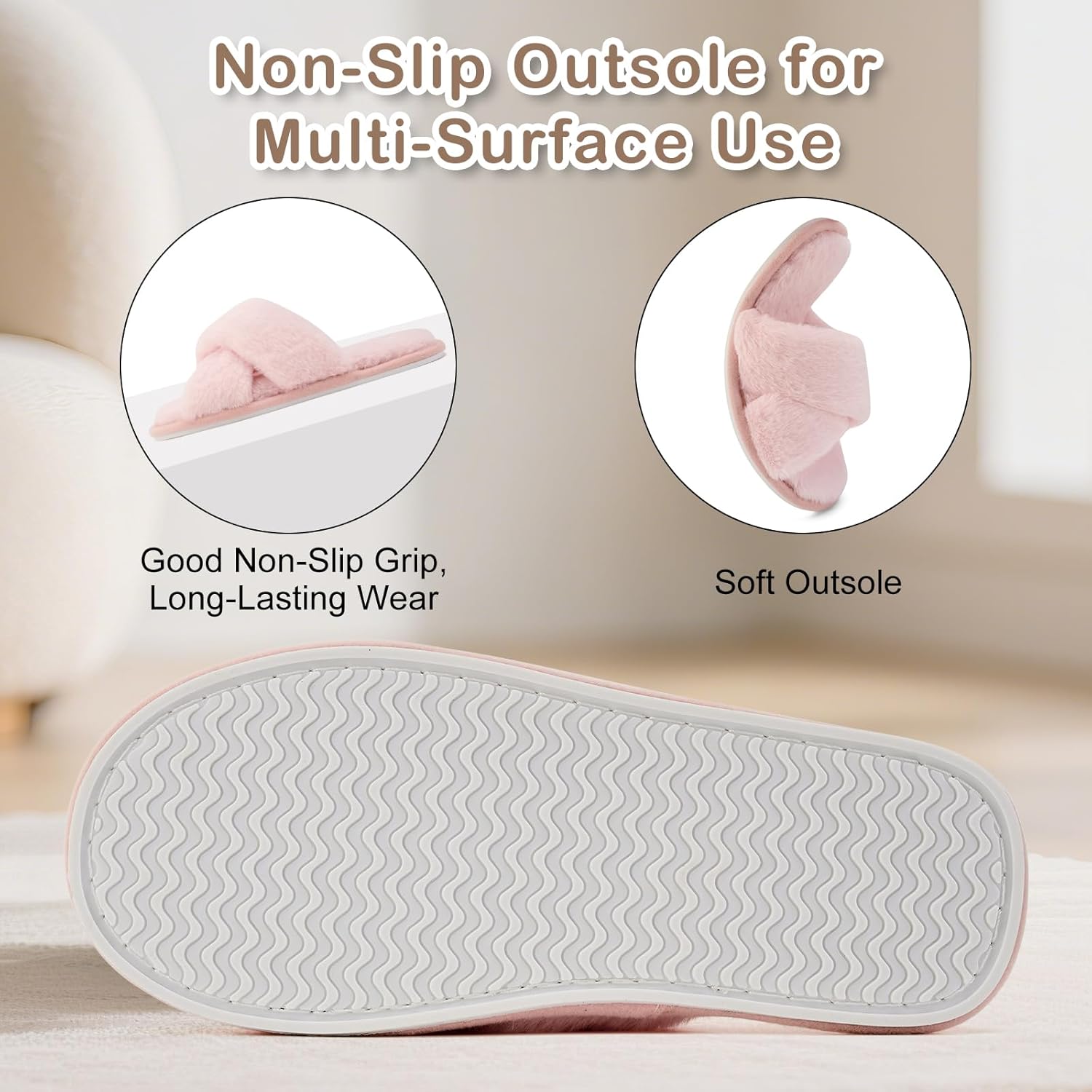 ANLUKE Women's Fuzzy Slippers Cross Band Memory Foam House Slippers for Women Cozy Indoor Outdoor Open Toe - Image 5