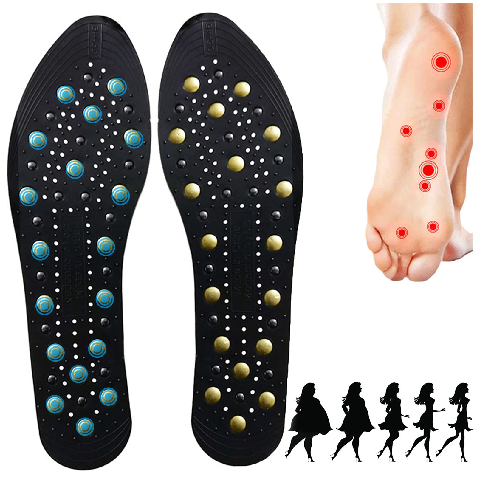 Solette Magnetiche Riflessologia Plantare,Solette Ortopediche Con Agopressione Per Uomo E Donna,Miglioramento Della Circolazione Sanguigna,Sollievo Dal Dolore Per Decom(Size:3 pairs,Color:black)