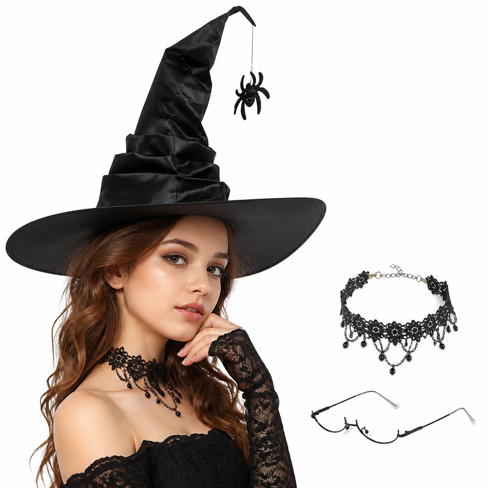 3PCS Witch Hat Set, Lace Gloves And Eyewear For Themed Party Social Events