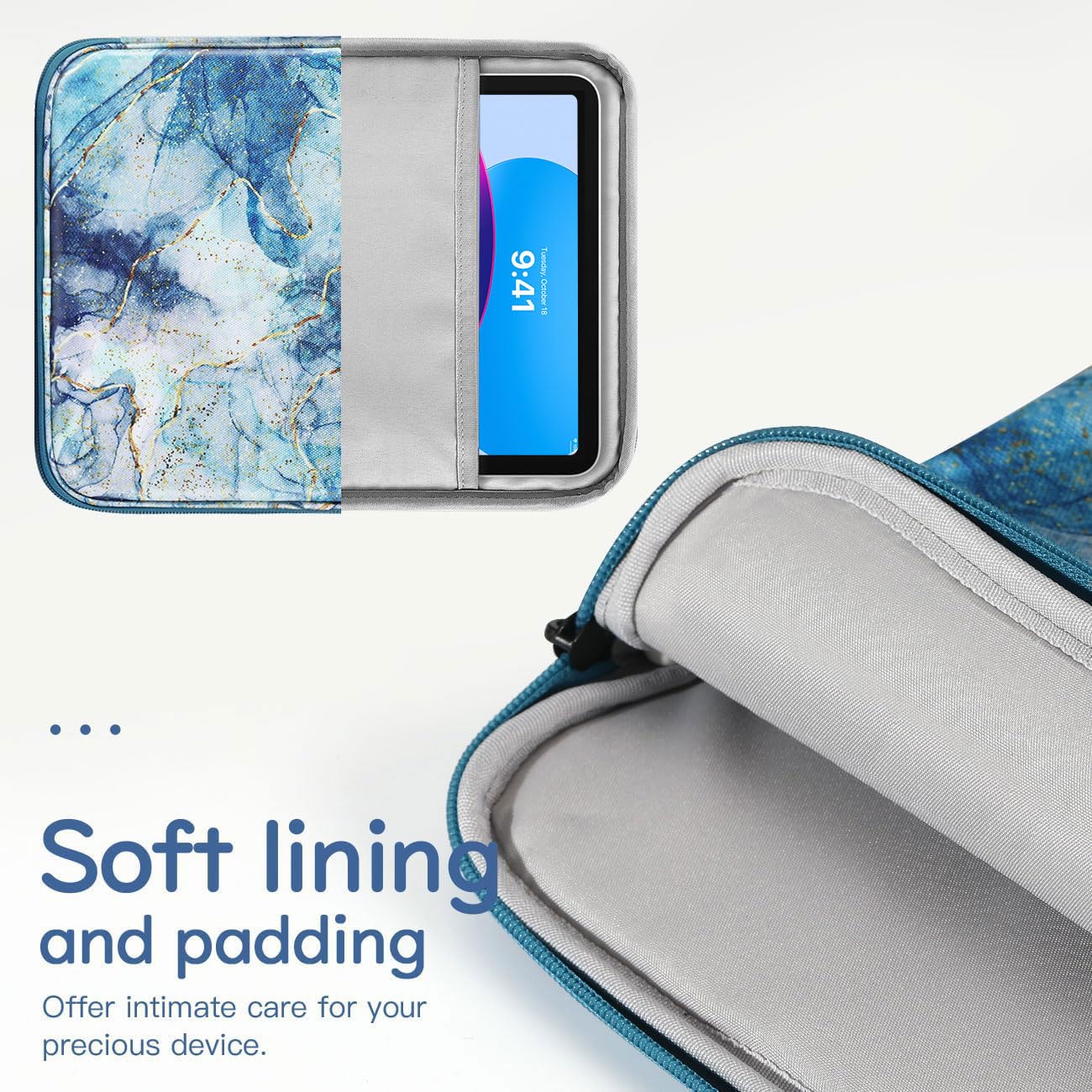 Dadanism 9-11" Custodia Protettiva Borsa Tablet Per iPad (A16) 11", iPad Air 11" M4/M3, iPad Pro 11" M5/M4, iPad 10a Gen/Air 5 10,9", iPad 9/8/7a Gen 10,2", Galaxy Tab A11+ 11", Tab M11 11",Marmo Blu