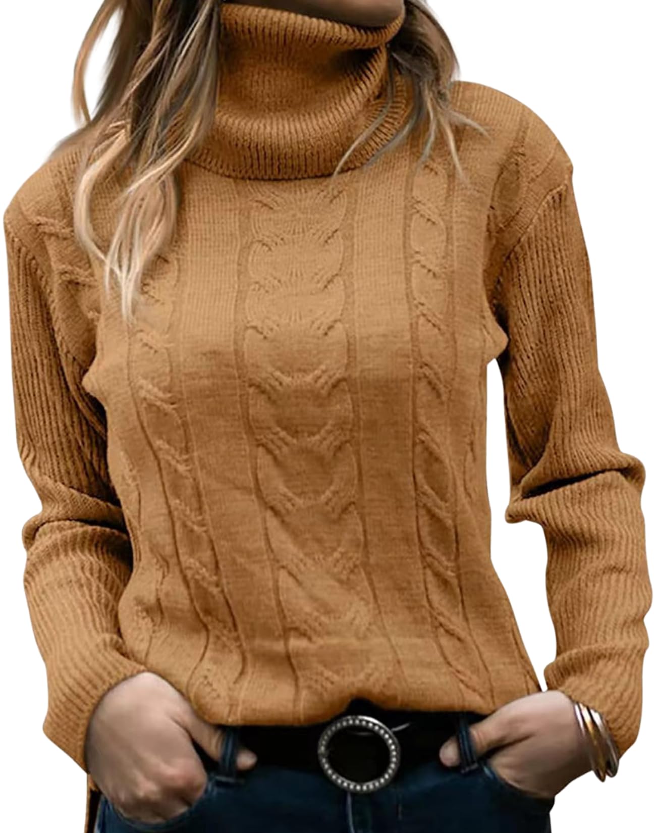 Cable Knit Sweater for Women Turtleneck Long Sleeve Fall Winter Business Warm Pullover Top Solid Color Casual Jumper