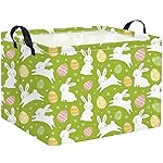 HIYAGON Rectangular Easter Basket Easter Gift Basket Kids Storage Basket Kids Basket Baby Nursery Basket for Boys Bunny Room Decor Cute Toy Storage Organizer Bins Bedroom(Green Easter Bunny)