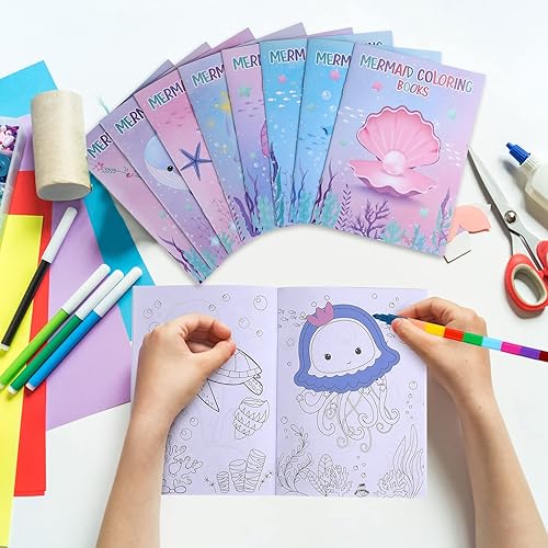 Miniatura 6 de Faccito 24 libros de sirena para colorear para niños a granel tema de sirena actividades recuerdos de fiesta bajo el mar cumpleaños mini libros para