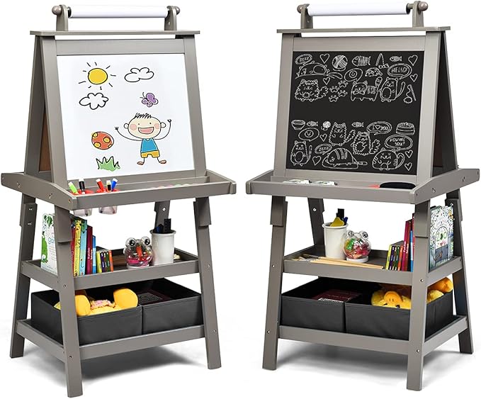 COSTWAY 3 in 1 Kids Art Easel, DoubleSided Blackboard and