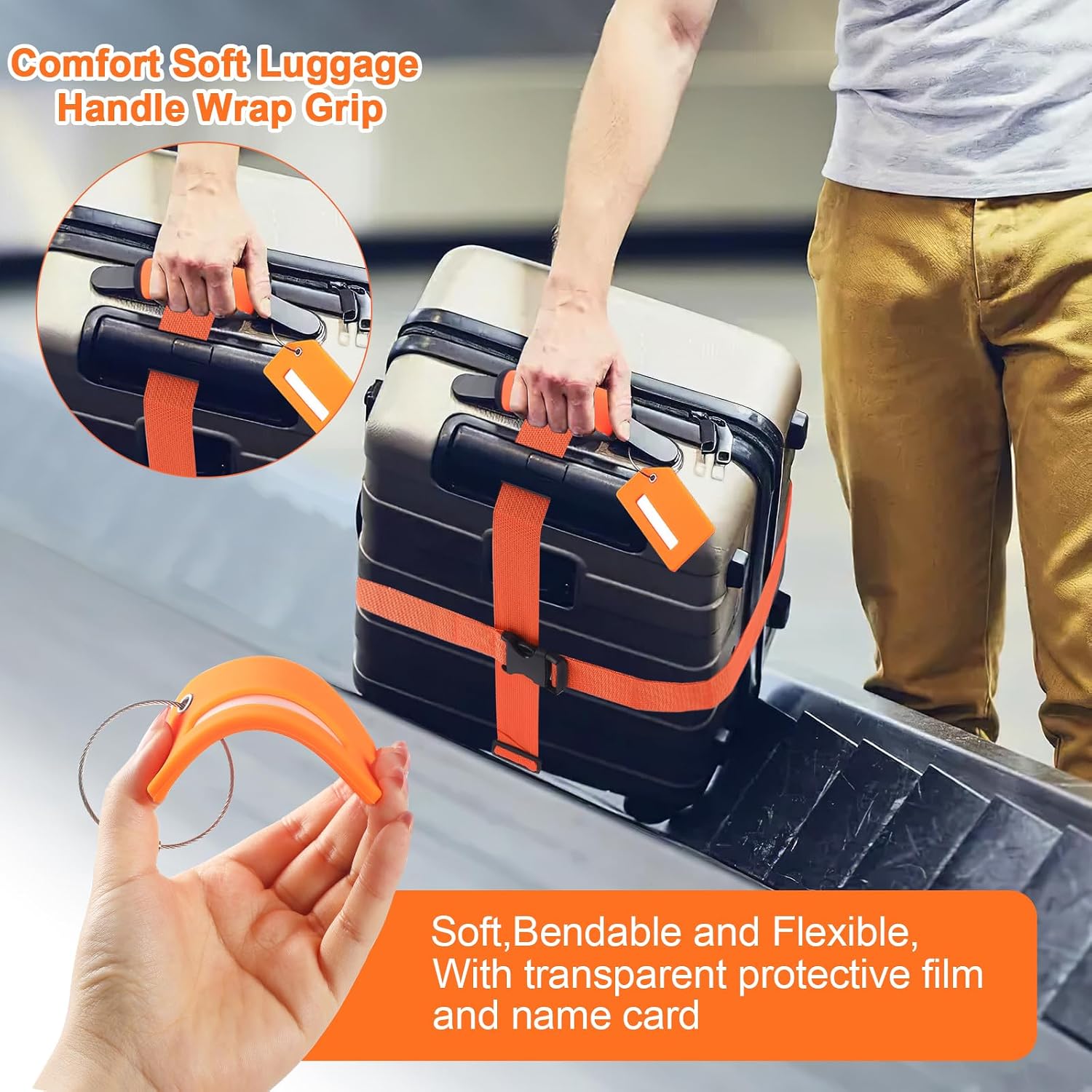10Pcs Luggage Straps Suitcase Tags Set,Luggage Handle Wrap for Suitcase and Silicone Luggage Tags with Name ID Card Man Women Travel Accessories(Black)