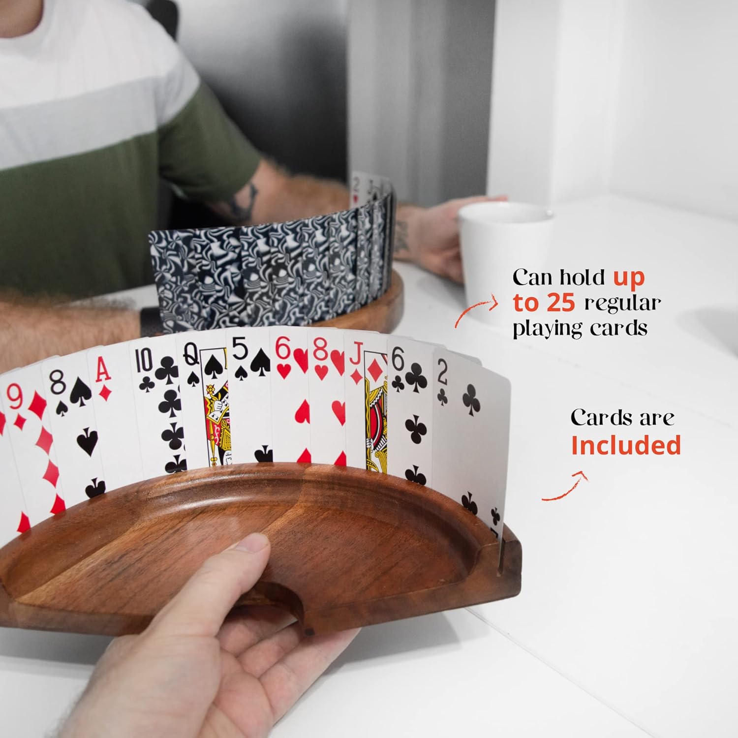Card Holder For Playing Cards (2) | Hands Free Playing Card Holders Made From High-Quality Mango Wood | Fits up to 25 cards | Ideal for Seniors or Kids