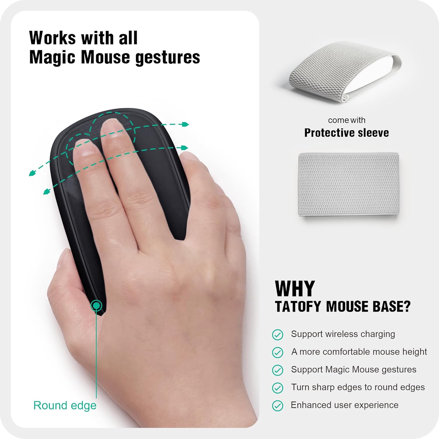 TATOFY Mouse Charger Compatible with Magic Mouse 2 (Lighting) Grip with Wireless Charging Support, Ergonomic Base (Black)