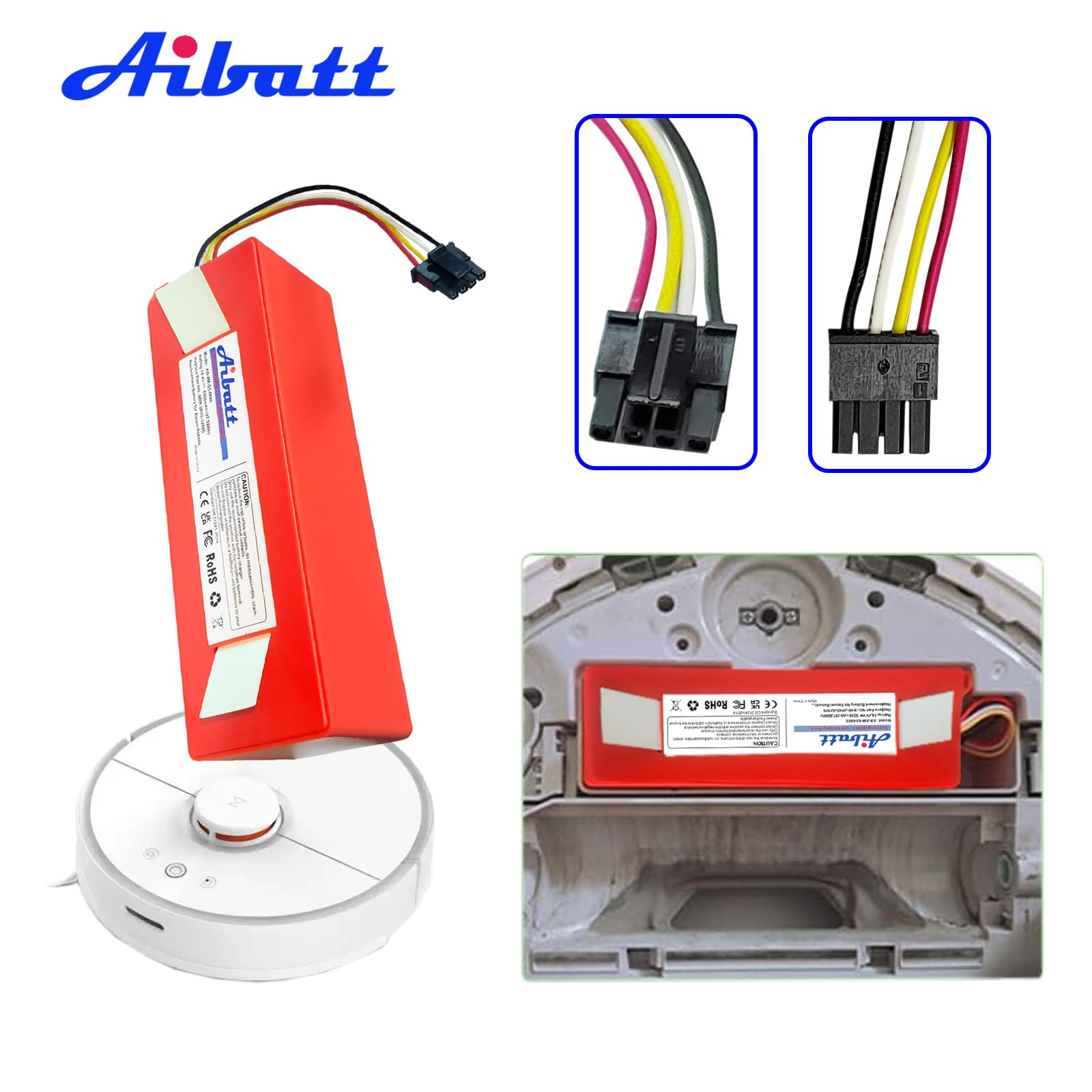 Reserveaccu voor Xiaomi Mi S5/S6/S7/Q5/Q7 Max MaxV Ultra Pure stofzuiger, accu voor Roborock S50/S55, Mijia 1st en 2e generatie robot, vervanging voor BRR-2P4S-5200S accu (14,4 V/97,92 Wh