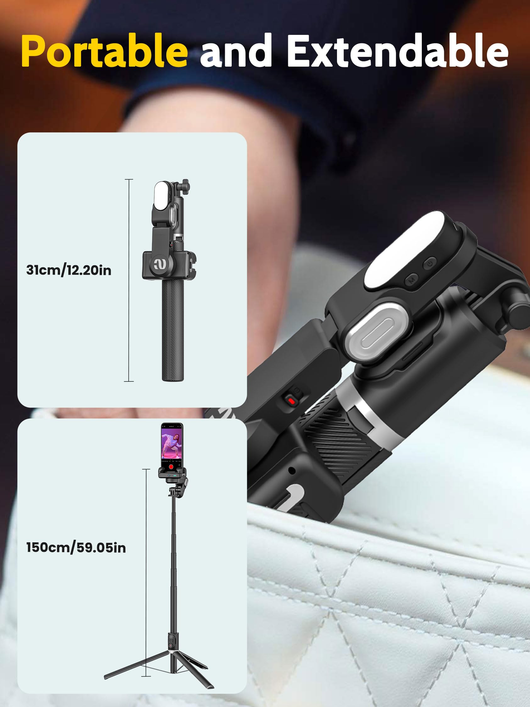 AOCHUAN Trípode de seguimiento facial automático de rotación de 360 grados con luz RGB, cardán de teléfono de un solo eje para iPhone Android con control remoto, soporte de teléfono para grabación de