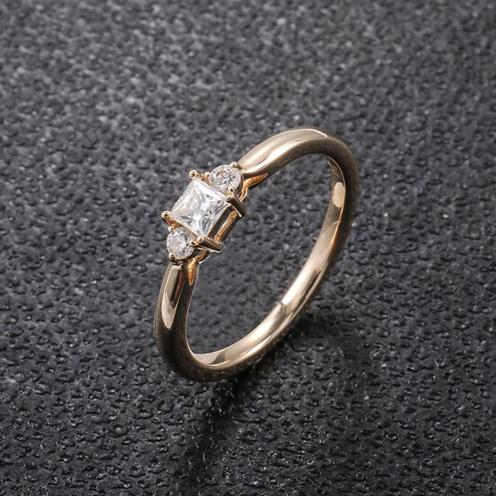AMDXD Echt Gold Schmuck Gold 9K/14K/18K Solitärring, Zierlich Freundschaftsringe mit Moissanit Quadrat, Trauringe Au 375/585/750 Gelbgold, Gr.47-62