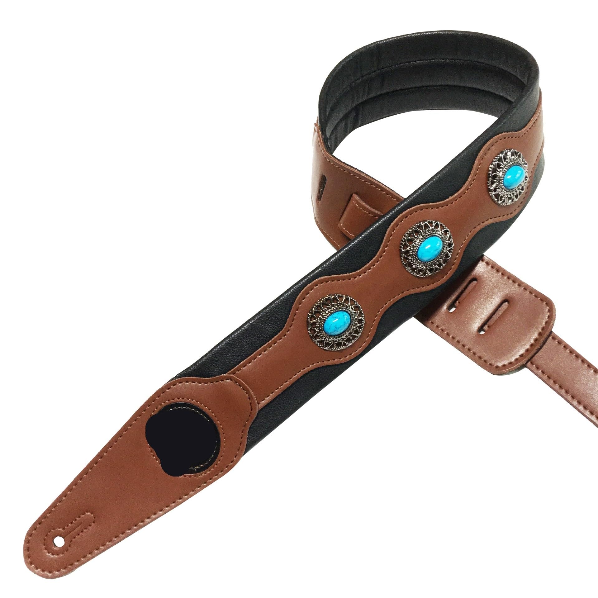 Correa para guitarra, Correa de guitarra de cuero PU ajustable 138-150cm for bajo eléctrico acústico negro marrón