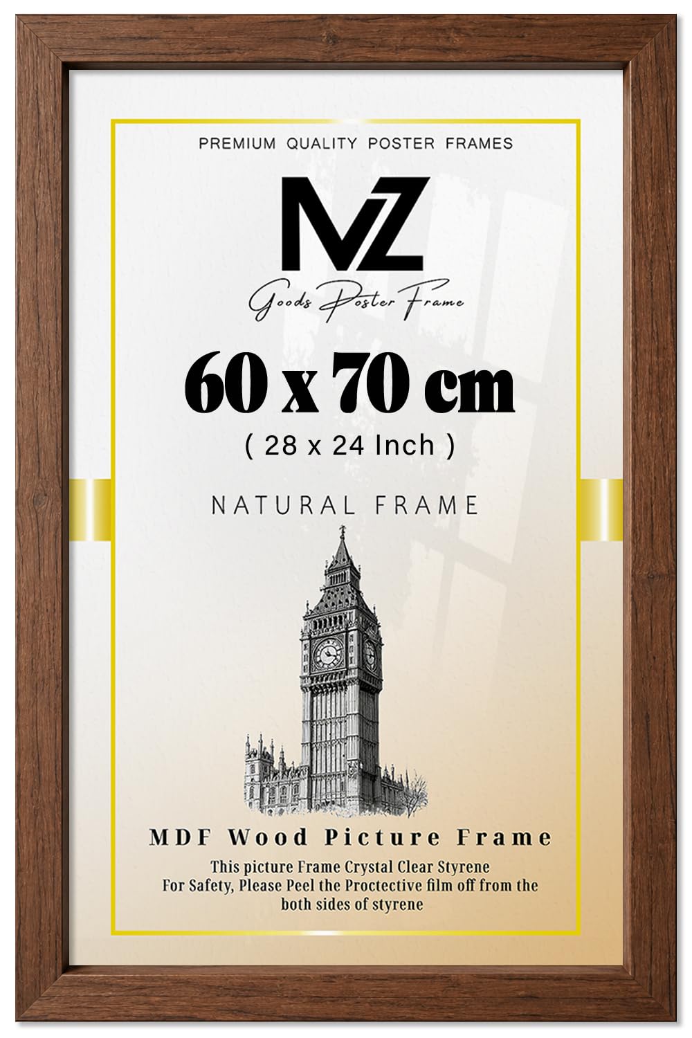 MZ GOODS | MDF Poster Frame (60 x 70 CM) 70 x 60 cm Ideal for Art, Home & Office Décor, Sturdy MDF Finish, Secure Hooks for Easy Wall Mounting [ Dark Oak ]