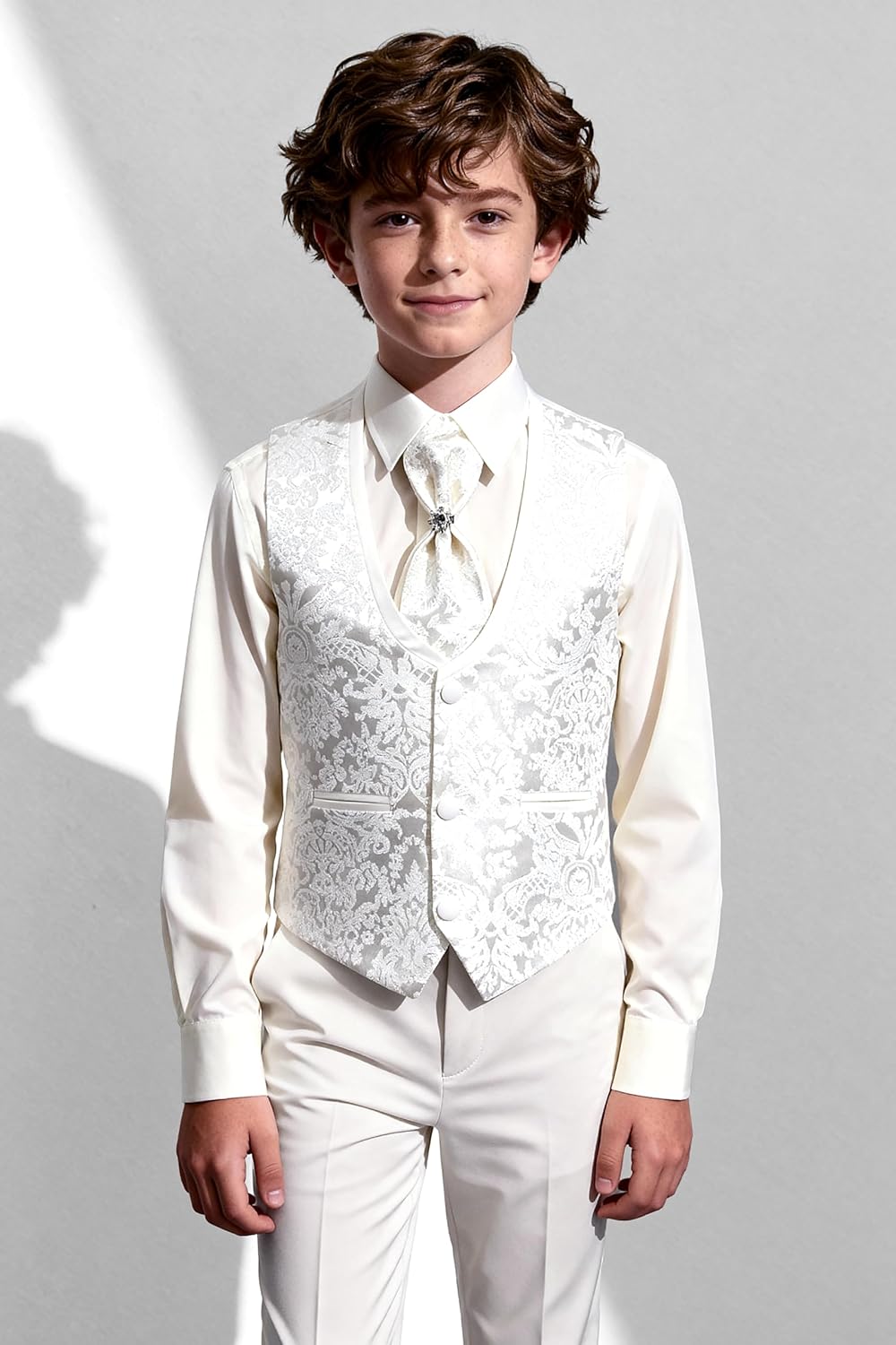 SIRRI Boys Patterned Communion Tuxedo Suit 5 PC Set Wedding Dinner Prom Age 1-16