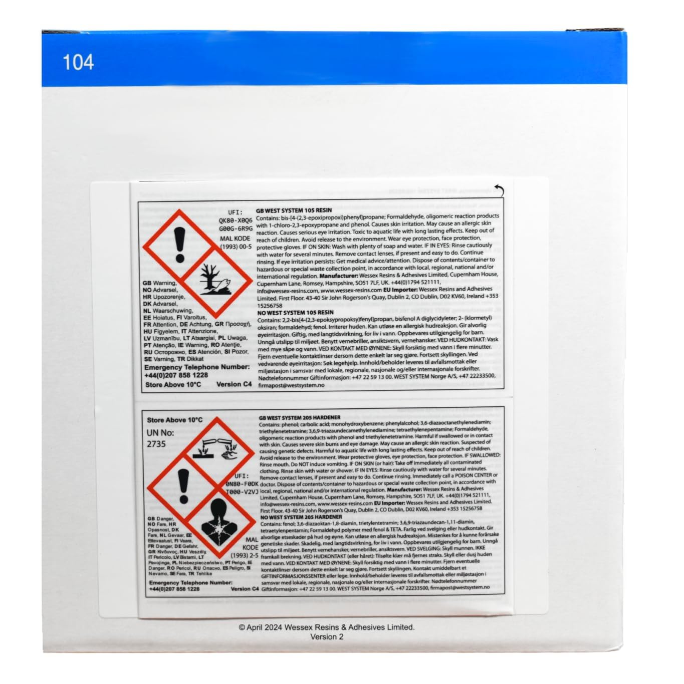 WEST SYSTEM 104 Junior Epoxidharz-Set - 105 Harz (500g) & 205 Härter (100g), Transparenter Kleber für Holz, Metall, Glasfaser - Wasserdicht für Heimwerker & Bootsreparaturen, 5:1 Mischverhältnis