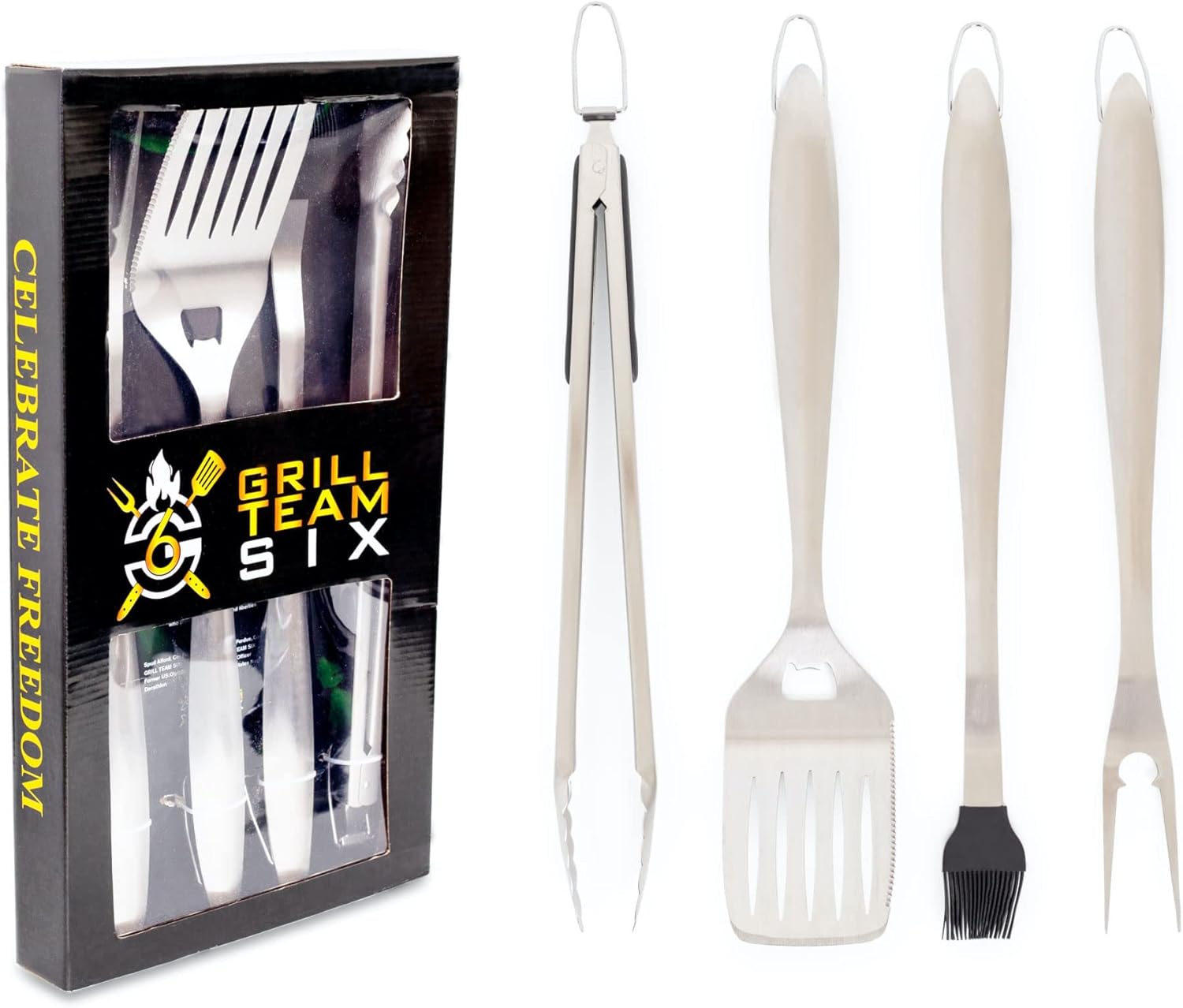 BBQ Grill Set 4 Piece Stainless Steel No Fail Grill Kit Utensils - Grill Accessories for Outdoor Grill - American Engineered and Built to Last