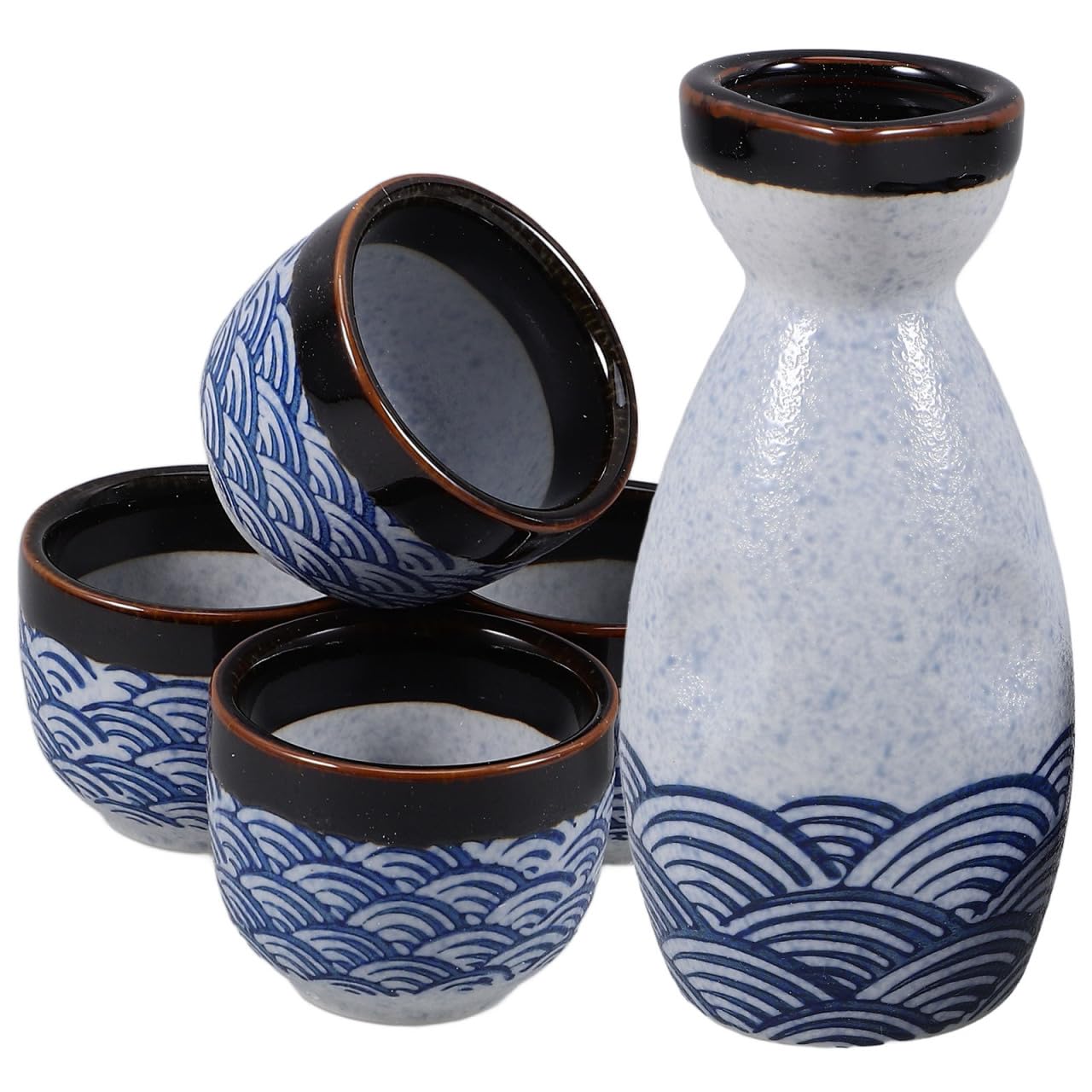 DOITOOL Japanese Sake Set - 180ml Pot and 4 Sake Cups - Traditional Ceramic Pottery Glaze Wine Glasses Japanese Tea Cups for Home Gadgets Pottery Presents (Blue)